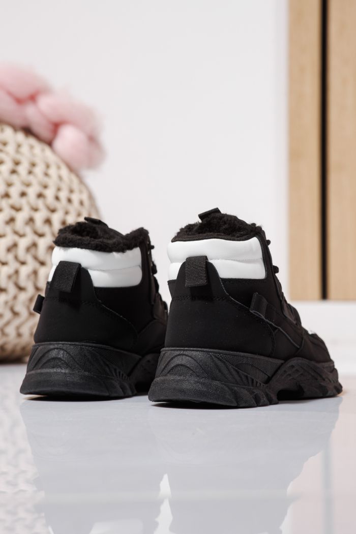 Ghete copii imblanite negre din piele ecologica Aris #23170