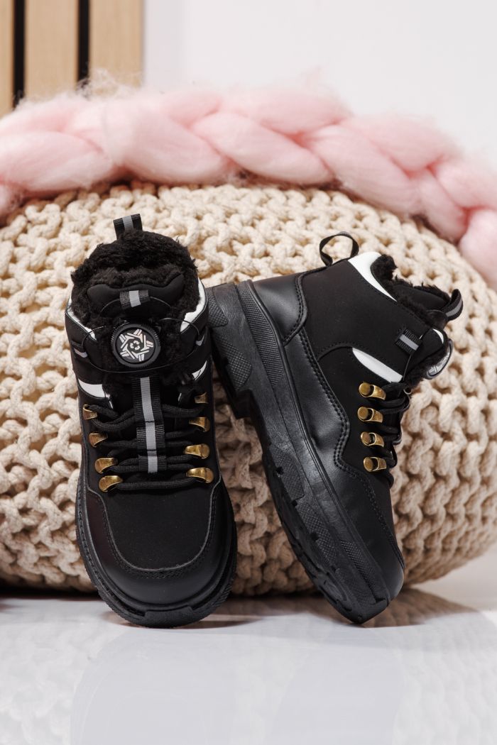 Ghete copii imblanite negre din piele ecologica Akira #23147