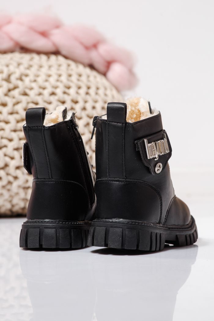 Ghete fete imblanite negre din piele ecologica Milena  #23150