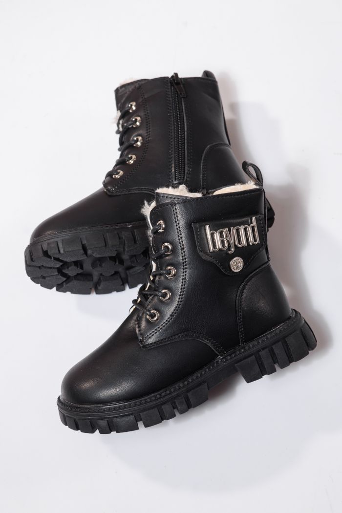 Ghete fete imblanite negre din piele ecologica Milena  #23150