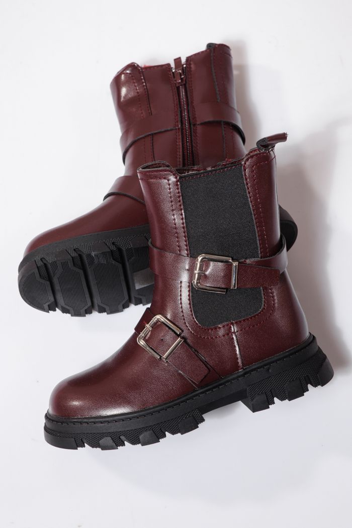 Ghete fete imblanite rosii din piele ecologica Marisa #23141