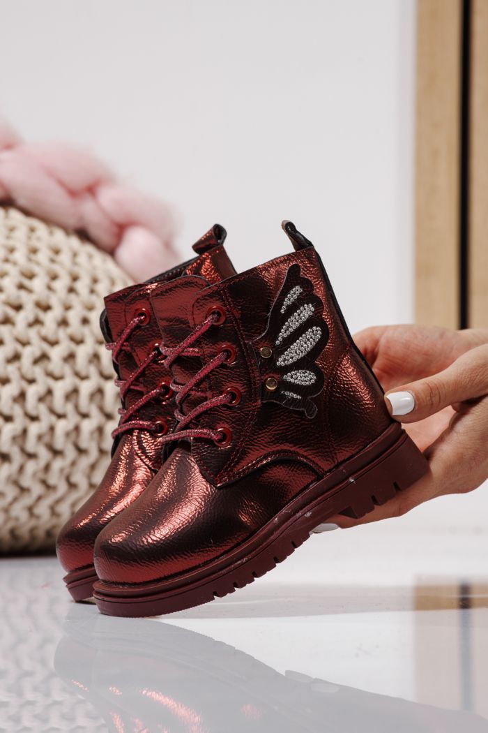 Ghete fete imblanite rosii din piele ecologica Melania #23143