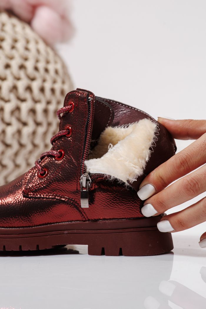 Ghete fete imblanite rosii din piele ecologica Melania #23143