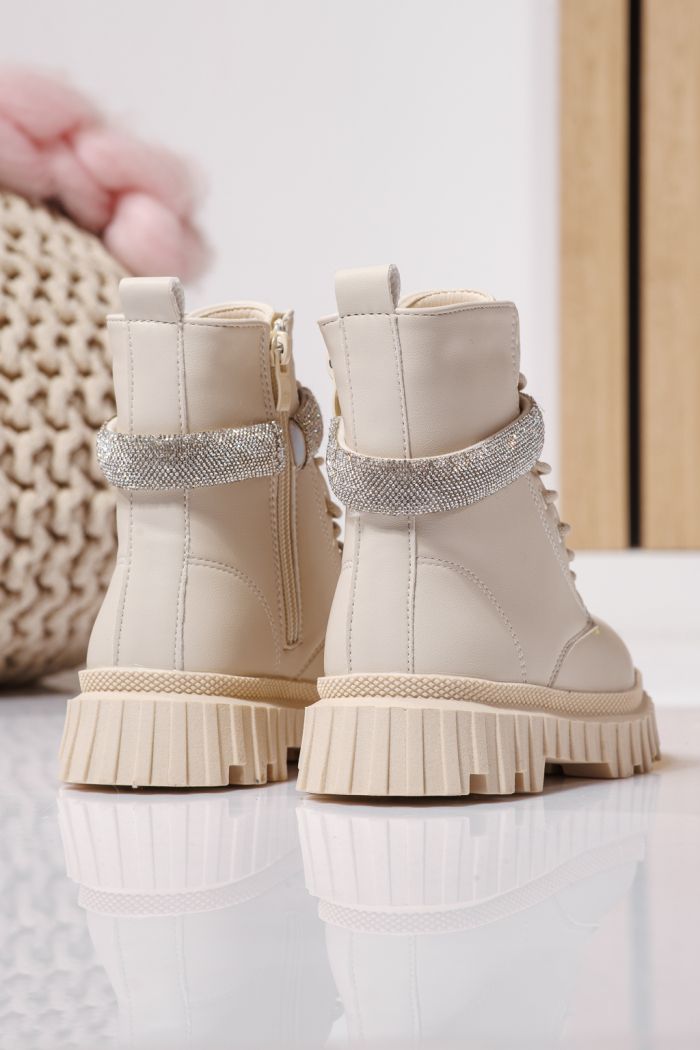 Ghete fete imblanite bej din piele ecologica Dora #23121