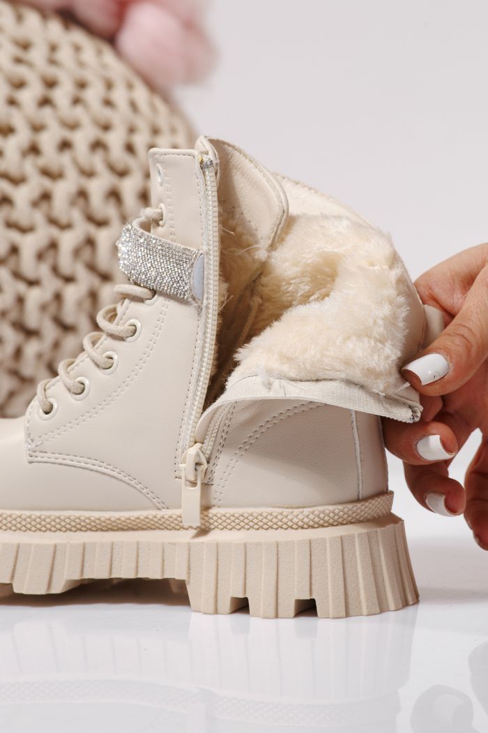 Ghete fete imblanite bej din piele ecologica Dora #23121