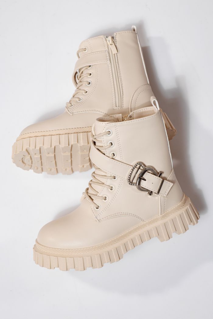 Ghete fete imblanite bej din piele ecologica Edith #23123