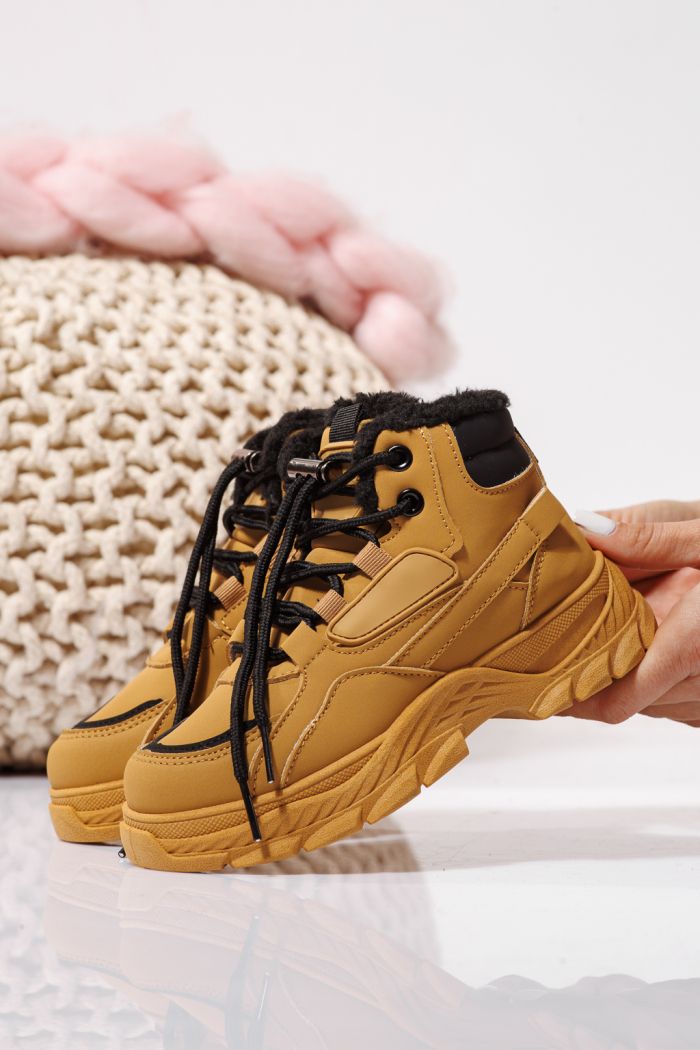 Ghete copii imblanite khaki din piele ecologica Aris #23145