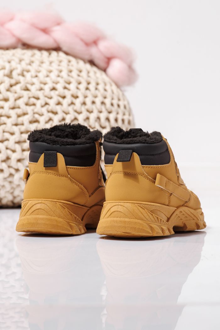 Ghete copii imblanite khaki din piele ecologica Aris #23145