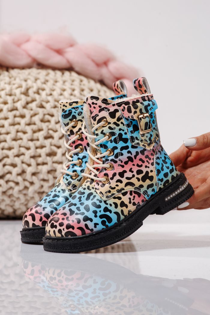 Ghete fete imblanite albastre din piele ecologica Iris #23139