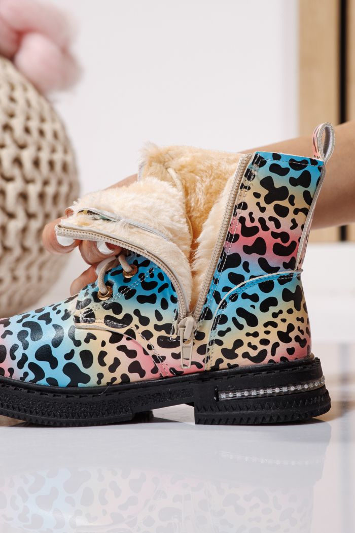 Ghete fete imblanite albastre din piele ecologica Iris #23139