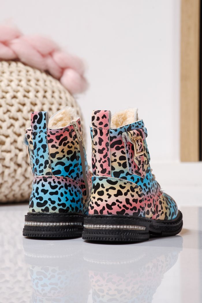 Ghete fete imblanite albastre din piele ecologica Iris #23136