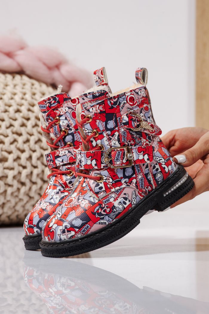 Ghete fete imblanite rosii din piele ecologica Eliza #23133