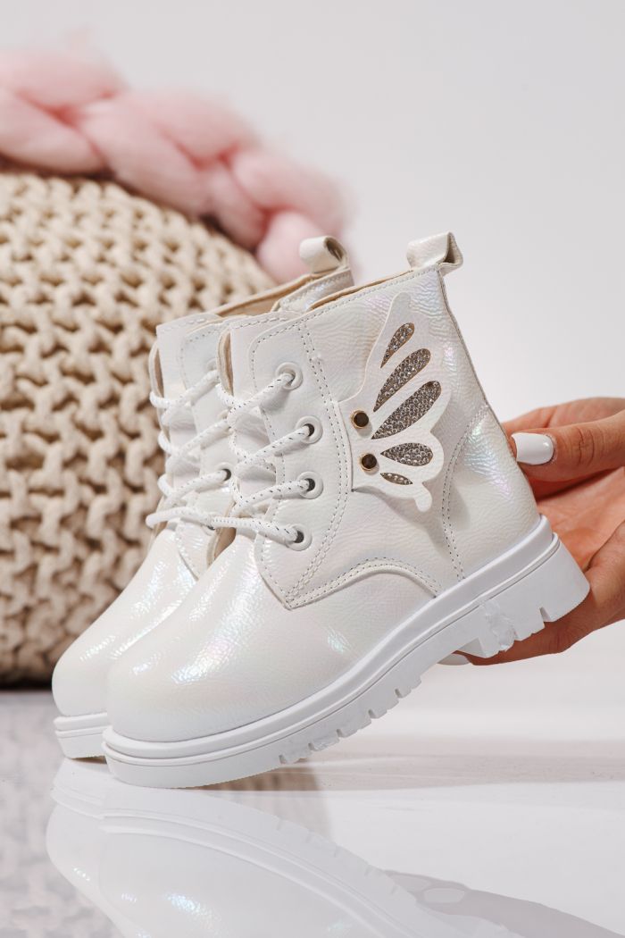 Ghete fete imblanite albe din piele ecologica Melania #23144