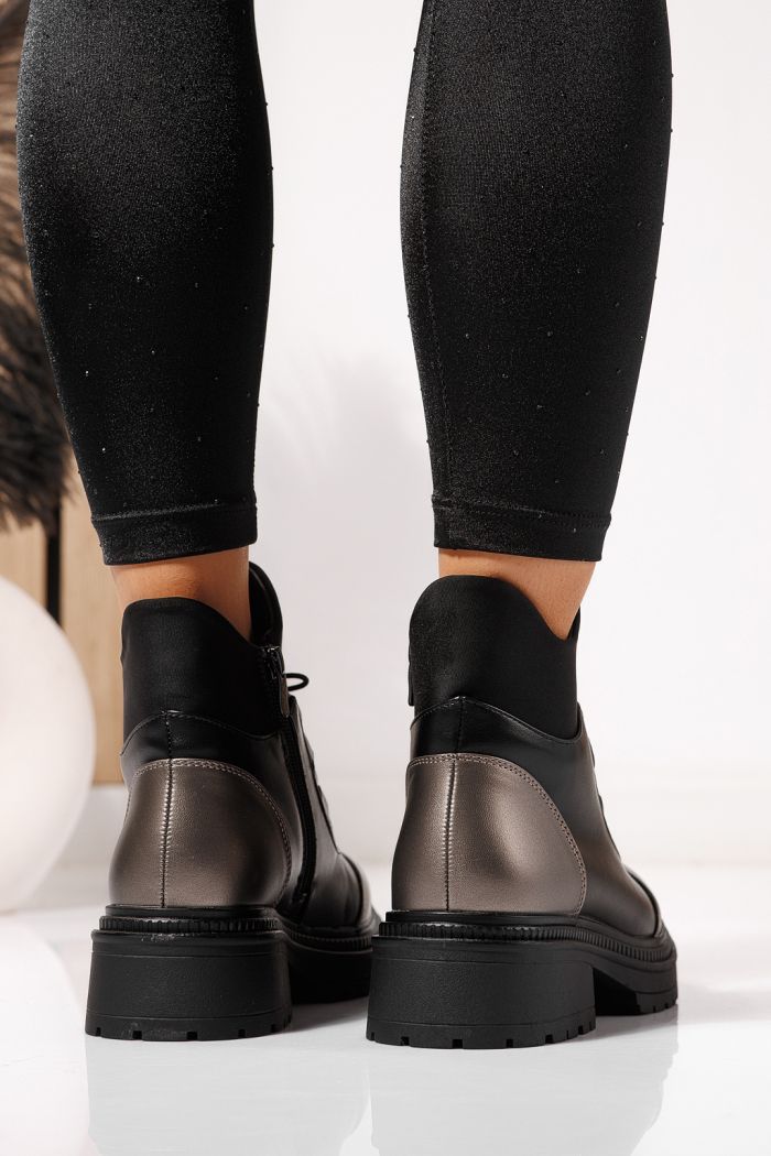 Ghete dama îmblanite negre din piele ecologica Nami #23054