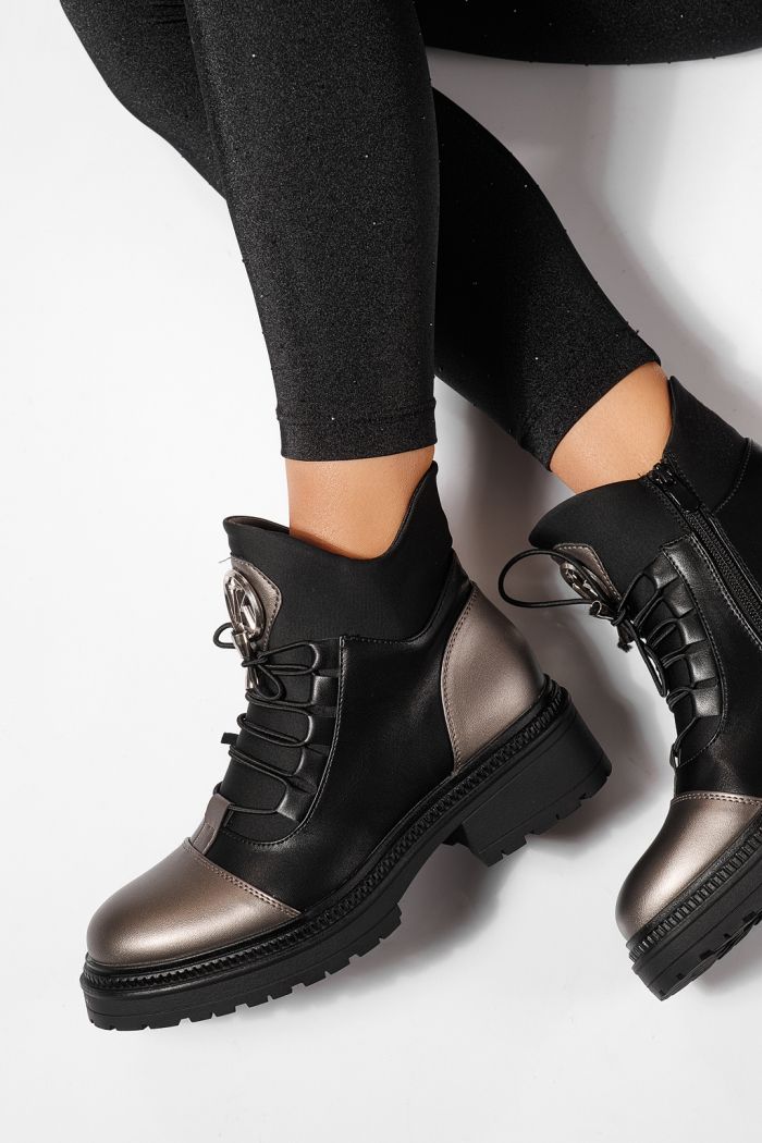 Ghete dama îmblanite negre din piele ecologica Nami #23054