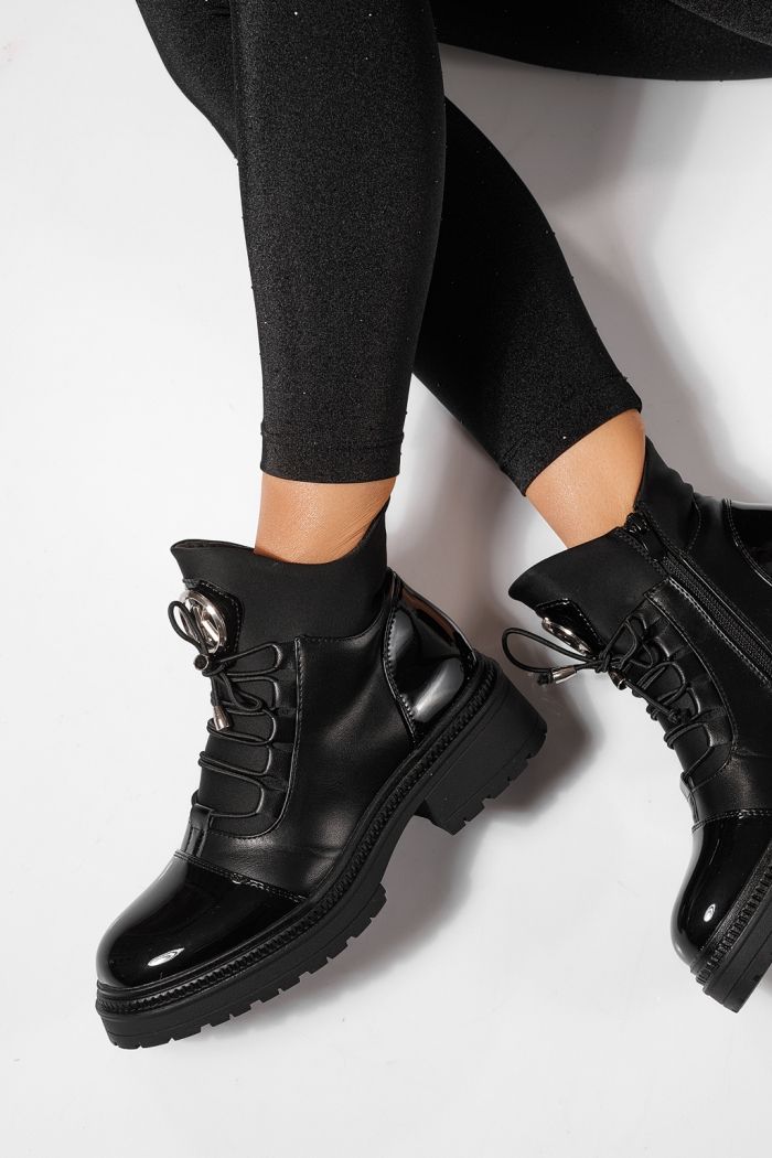 Ghete dama îmblanite negre din piele ecologica lacuita Nami #23056