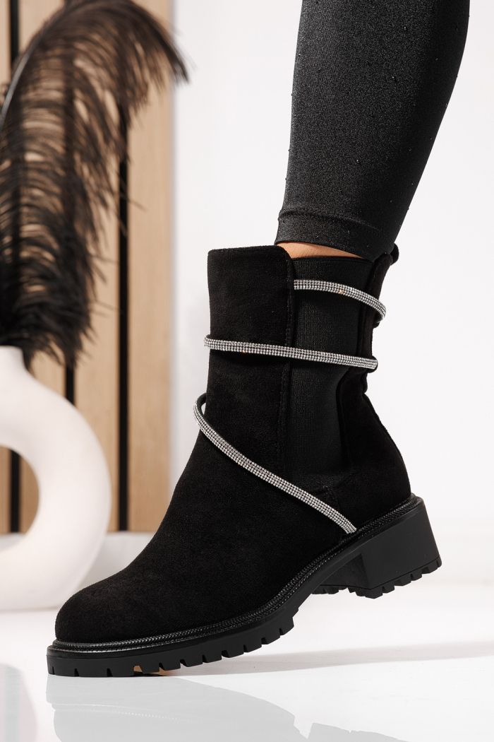 Ghete dama captusite negre din piele ecologica intoarsa Eleanora #23078