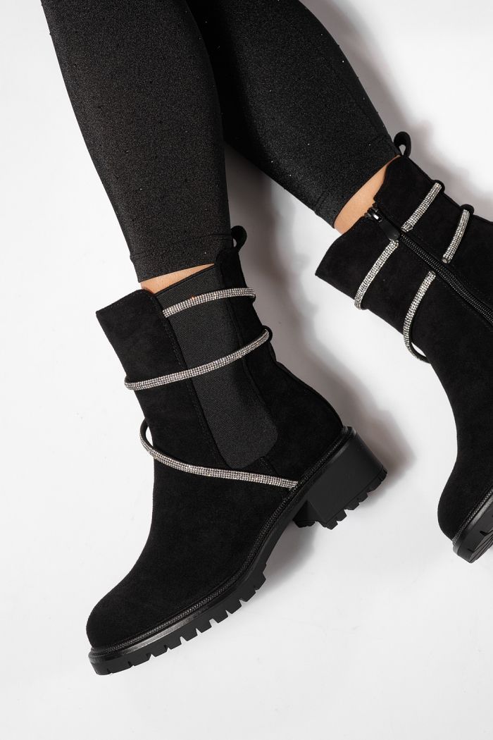 Ghete dama captusite negre din piele ecologica intoarsa Eleanora #23078