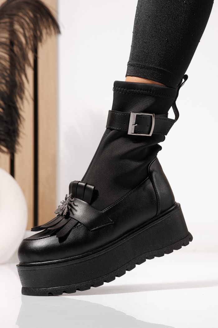 Ghete dama captusite negre din piele ecologica intoarsa Eniko #23168