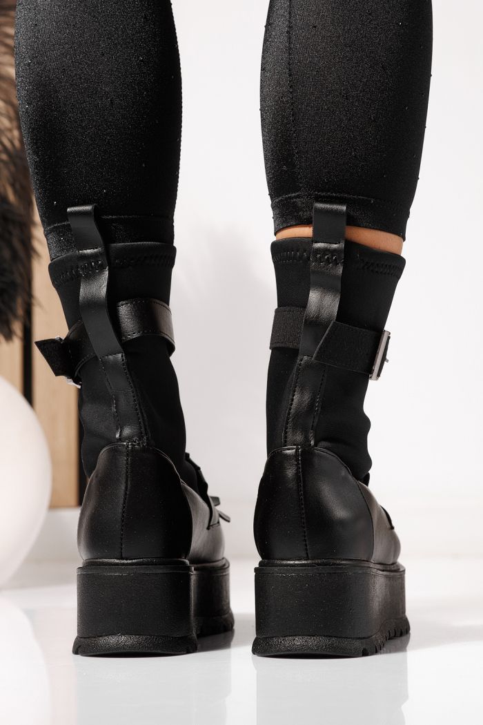 Ghete dama captusite negre din piele ecologica intoarsa Eniko #23168