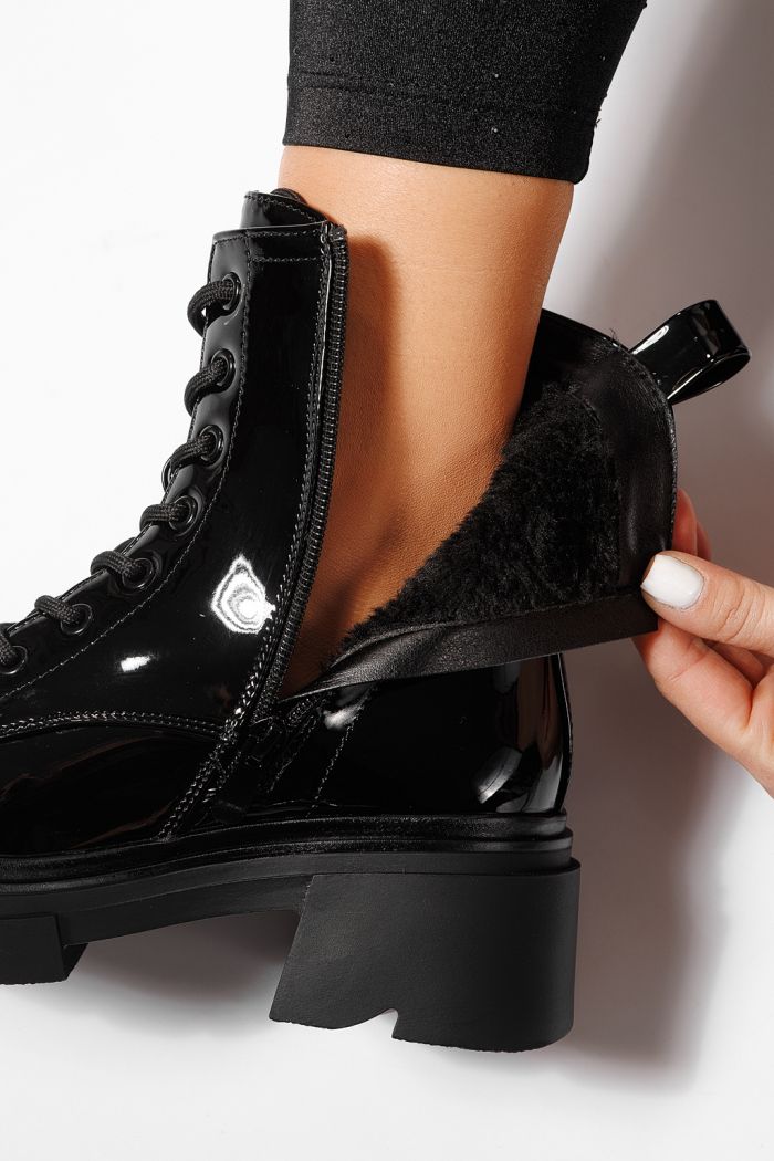 Ghete dama îmblanite negre din piele ecologica lacuita Joplin #23083