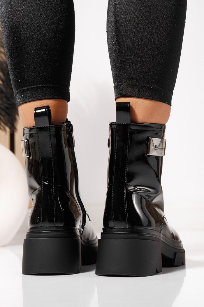 Ghete dama îmblanite negre din piele ecologica lacuita Joplin #23083