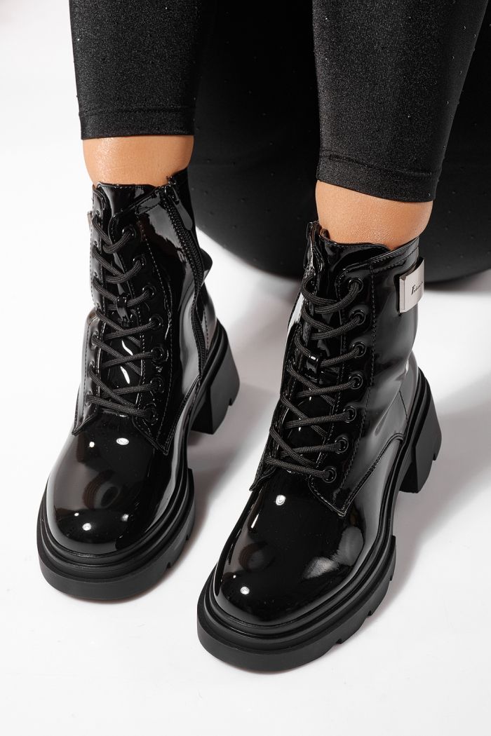 Ghete dama îmblanite negre din piele ecologica lacuita Joplin #23083