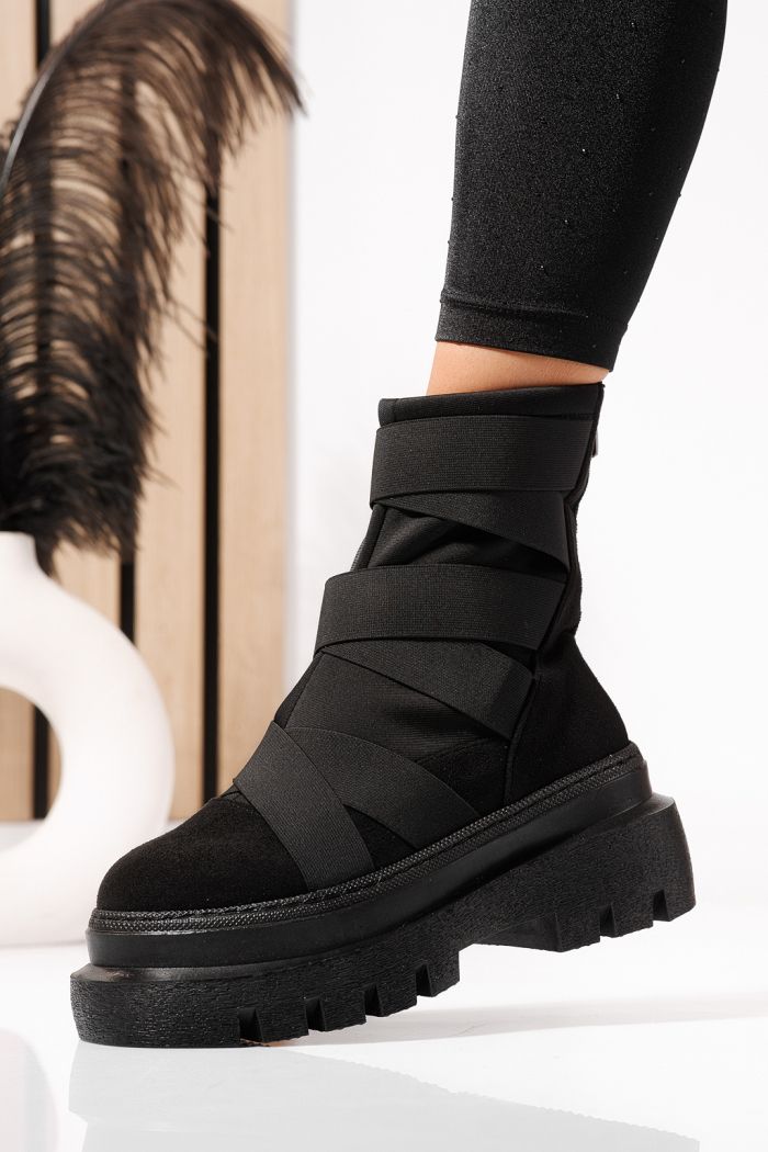 Ghete dama îmblanite negre din piele ecologica intoarsa Julia #23177