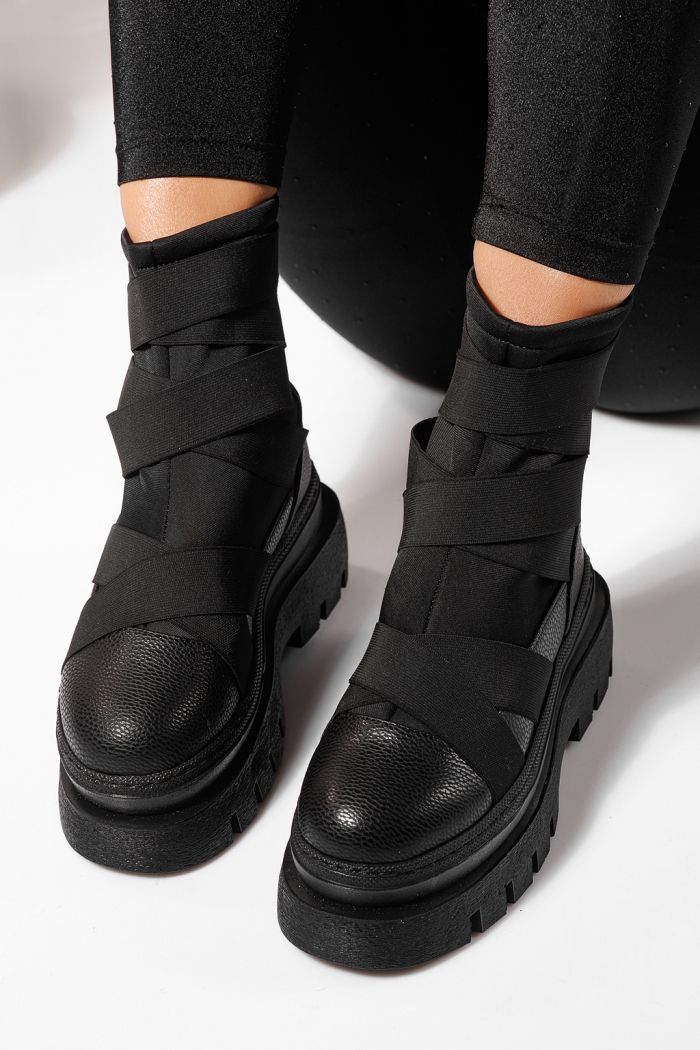 Ghete dama îmblanite negre din piele ecologica Julia #23176