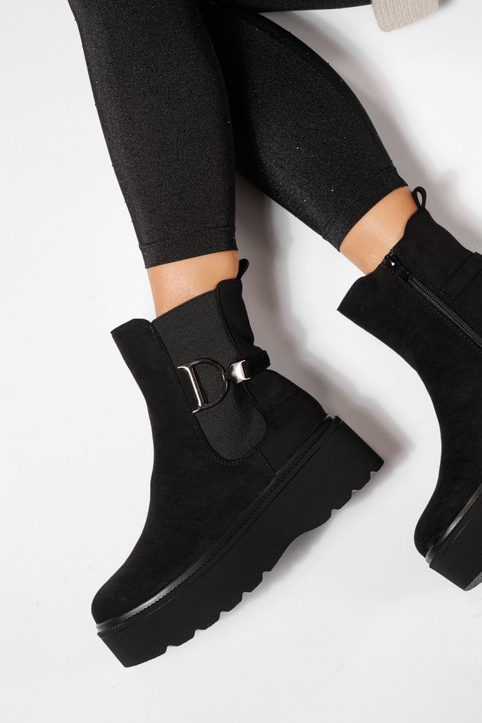 Ghete dama îmblanite negre din piele ecologica intoarsa Dalia #23075