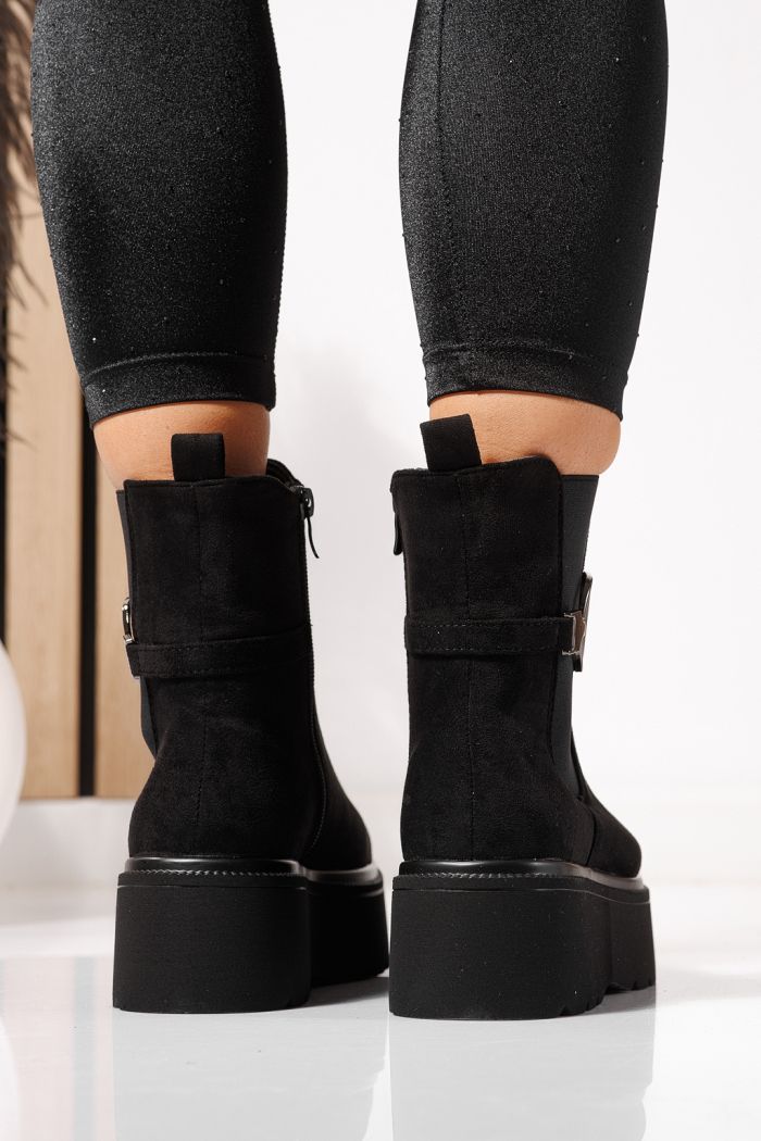 Ghete dama îmblanite negre din piele ecologica intoarsa Dalia #23075