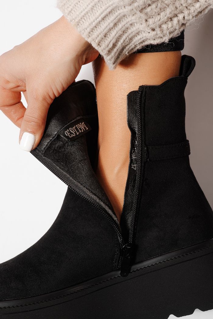 Ghete dama îmblanite negre din piele ecologica intoarsa Dalia #23075