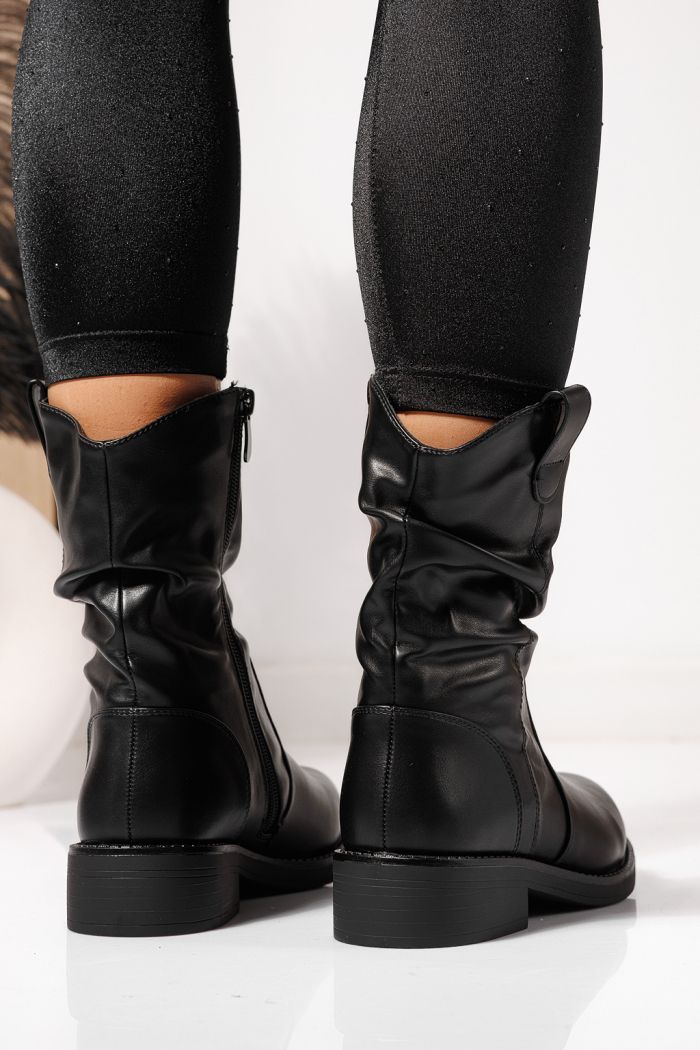 Ghete dama îmblanite negre din piele ecologica intoarsa Lorelai #23092