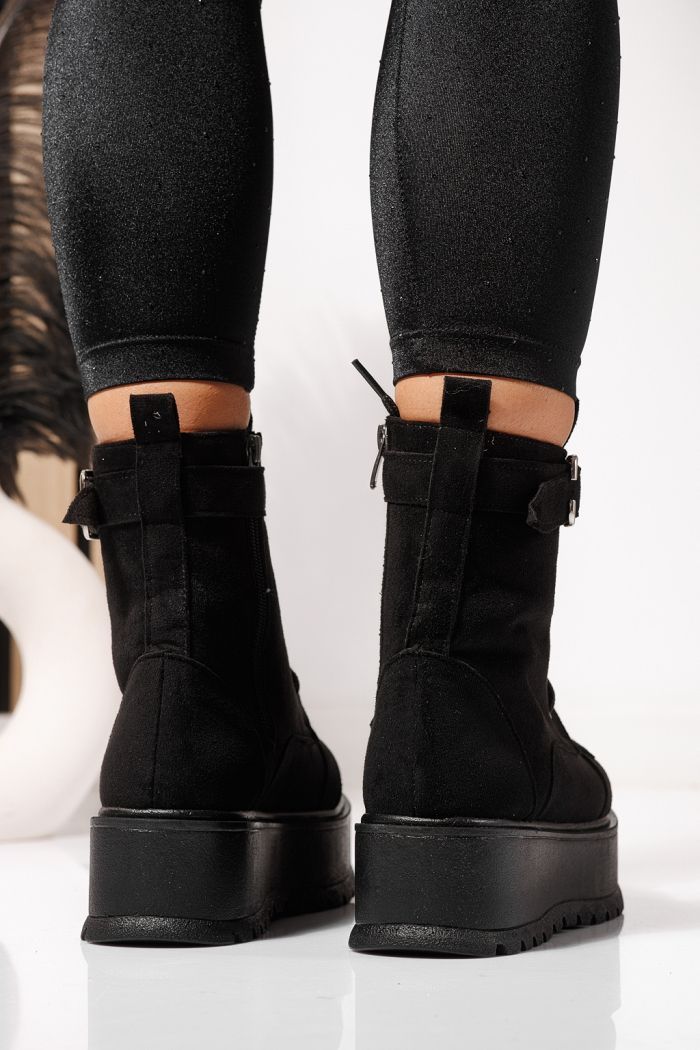 Ghete dama îmblanite  negre din piele ecologica intoarsa Joplin #23174