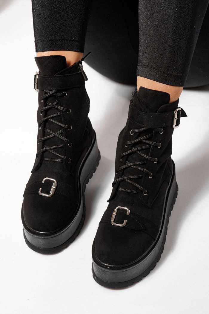 Ghete dama îmblanite  negre din piele ecologica intoarsa Joplin #23174