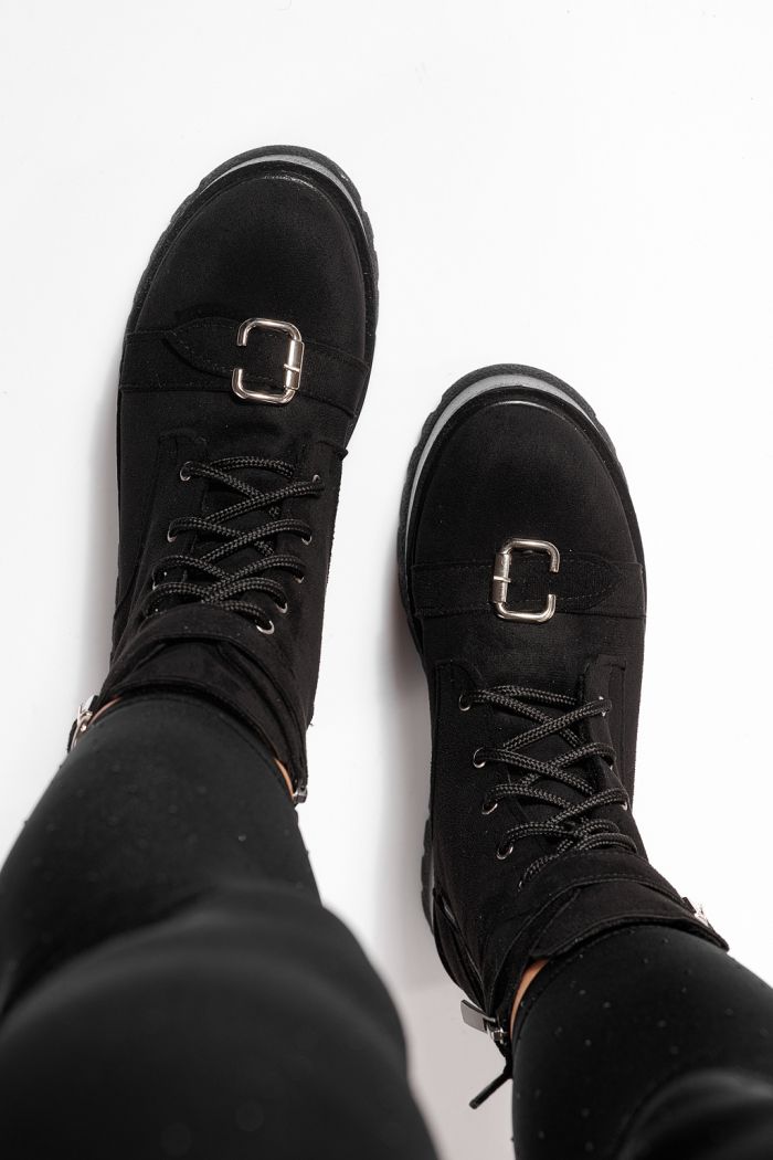 Ghete dama îmblanite  negre din piele ecologica intoarsa Joplin #23174