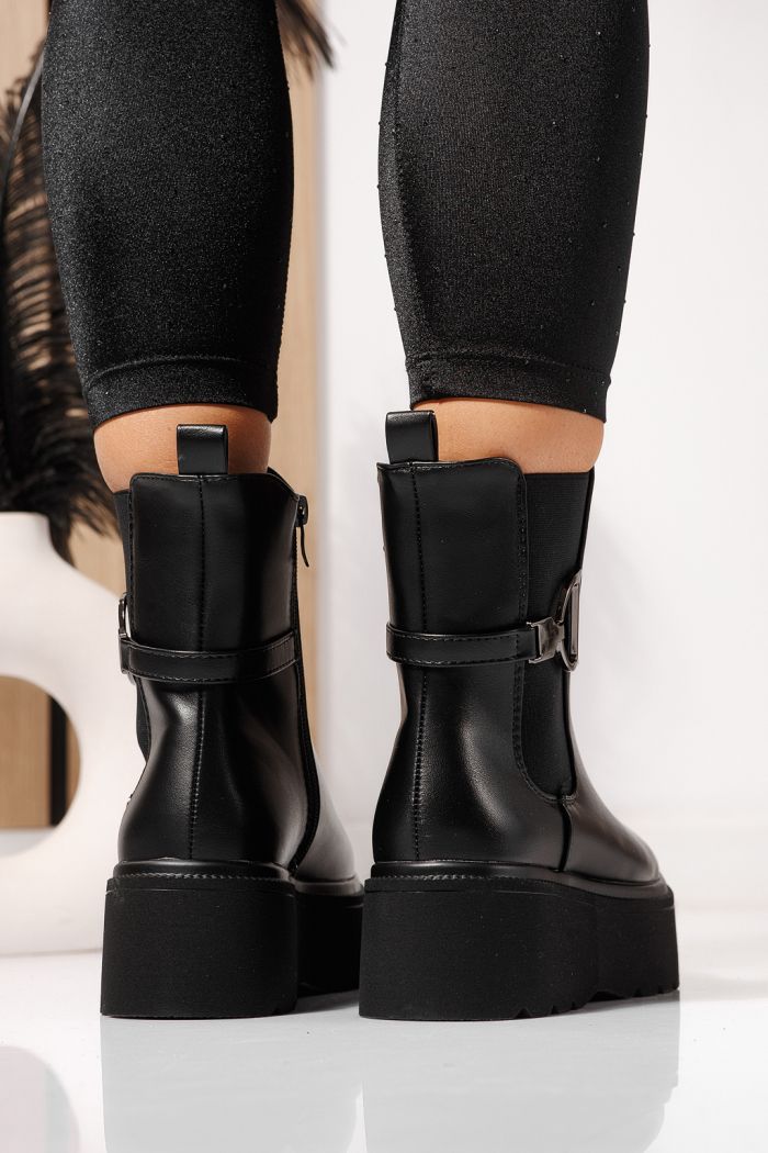 Ghete dama îmblanite negre din piele ecologica Dalia #23074