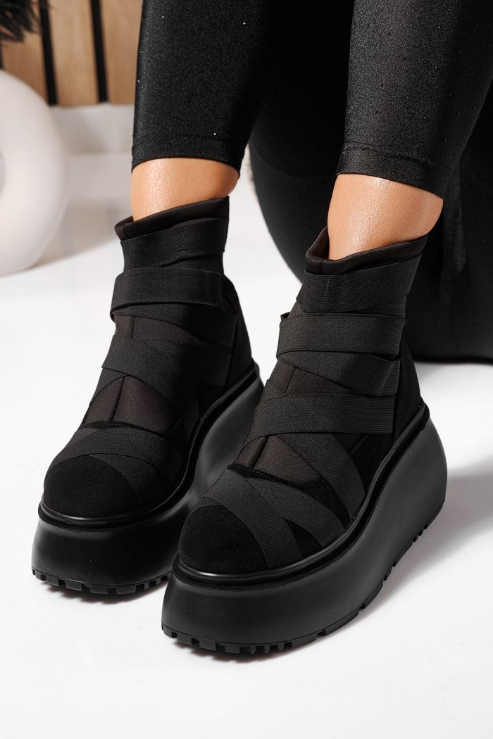 Ghete dama captusite negre din piele ecologica intoarsa Ines #23166