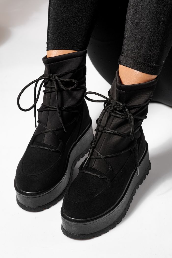 Ghete dama captusite negre din piele ecologica intoarsa Yvette #23162