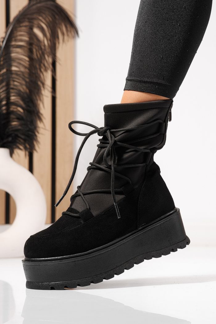 Ghete dama captusite negre din piele ecologica intoarsa Yvette #23162