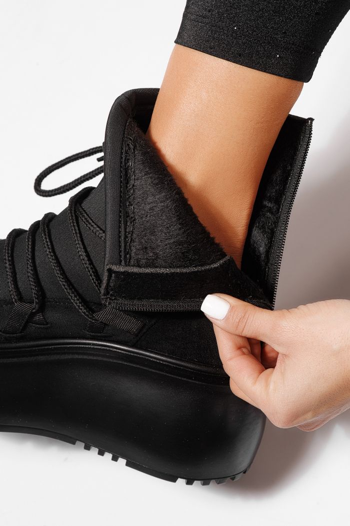 Ghete dama captusite negre din piele ecologica intoarsa  Ingrid #23165