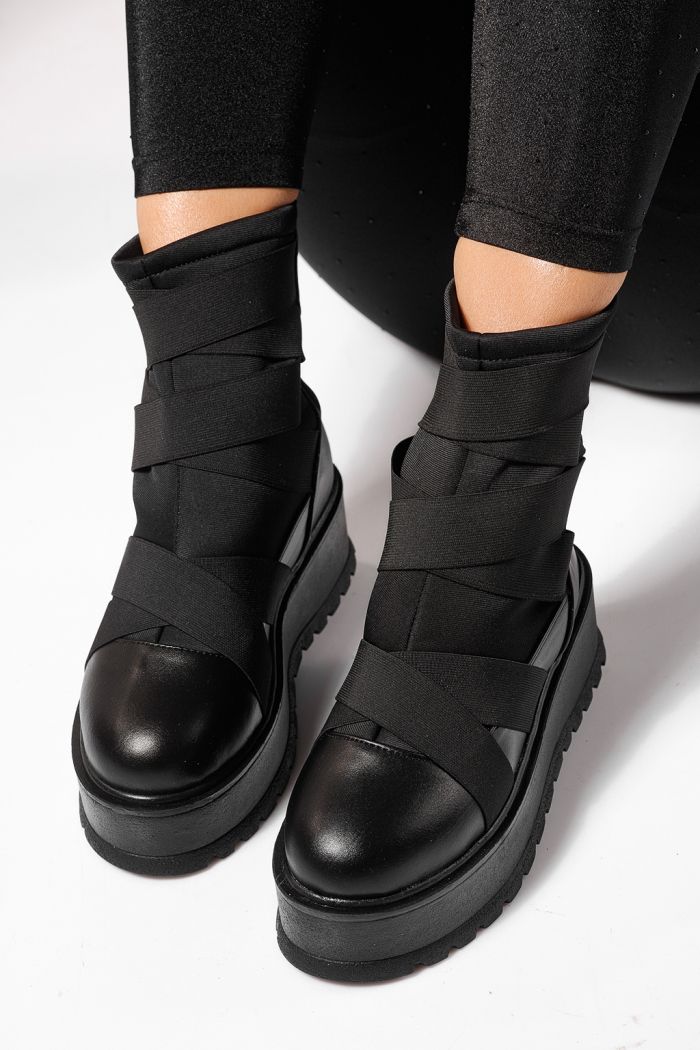 Ghete dama îmblanite negre din piele ecologica Ellis #23173