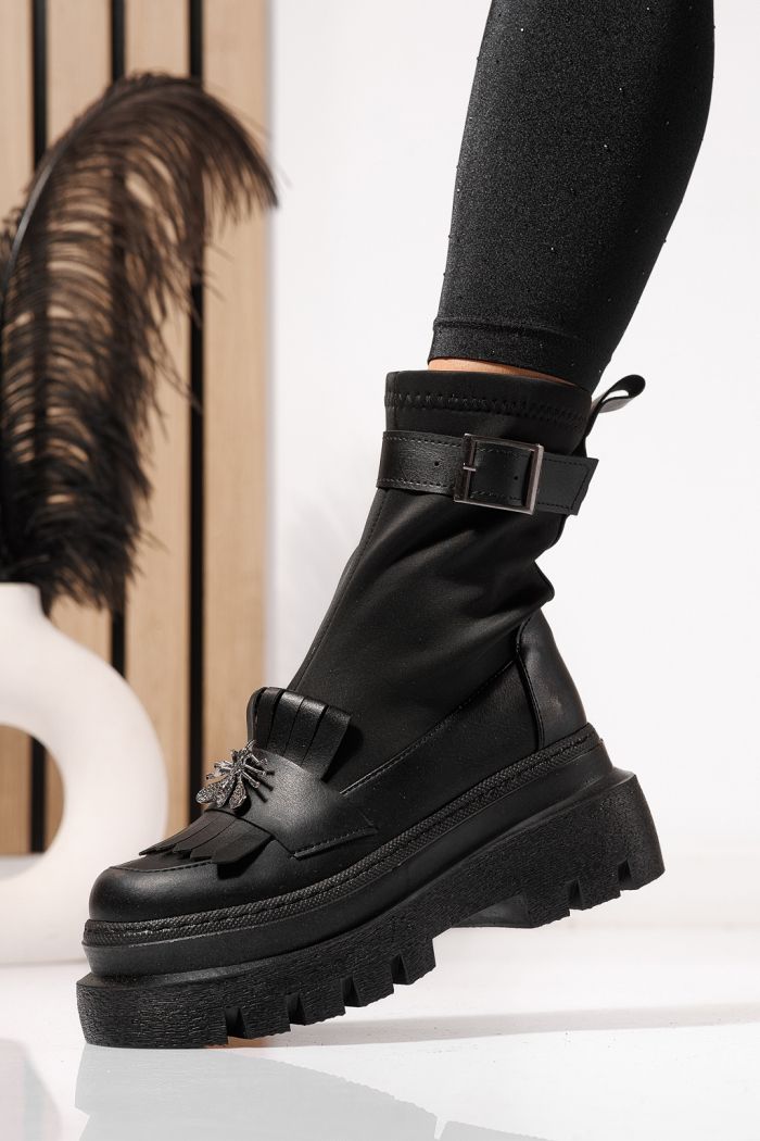 Ghete dama captusite negre din piele ecologica Floris #23169