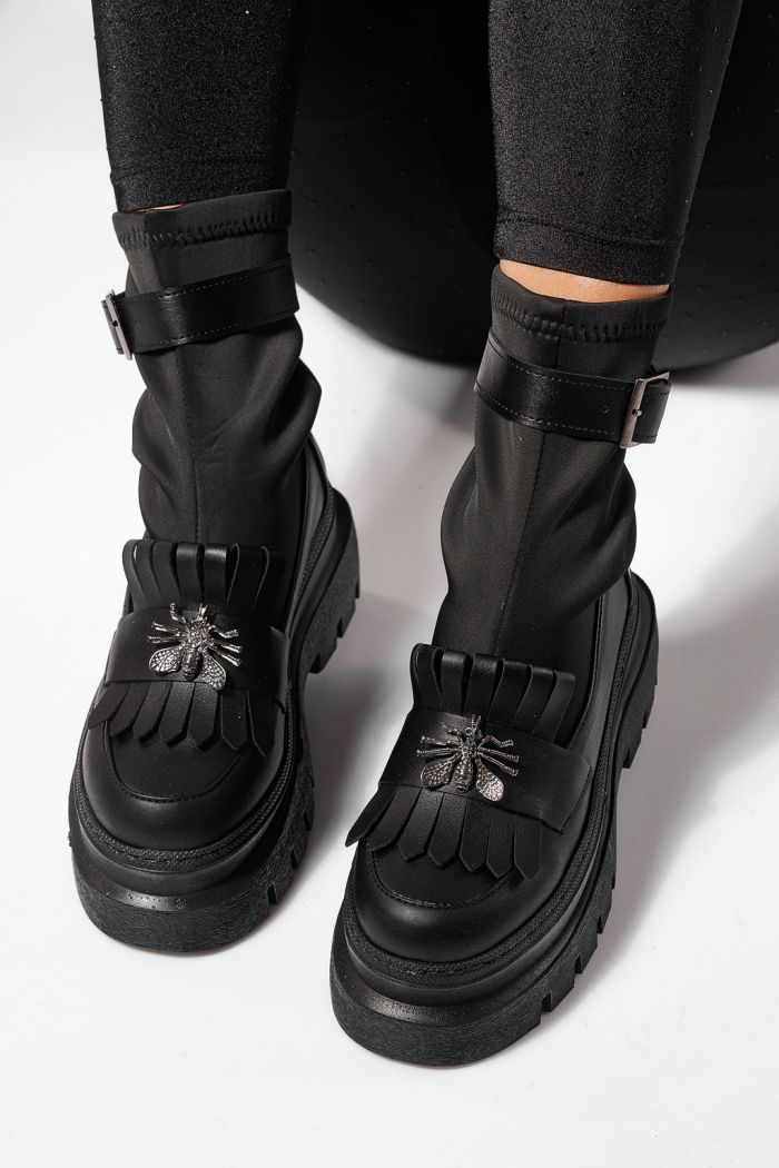 Ghete dama captusite negre din piele ecologica Floris #23169