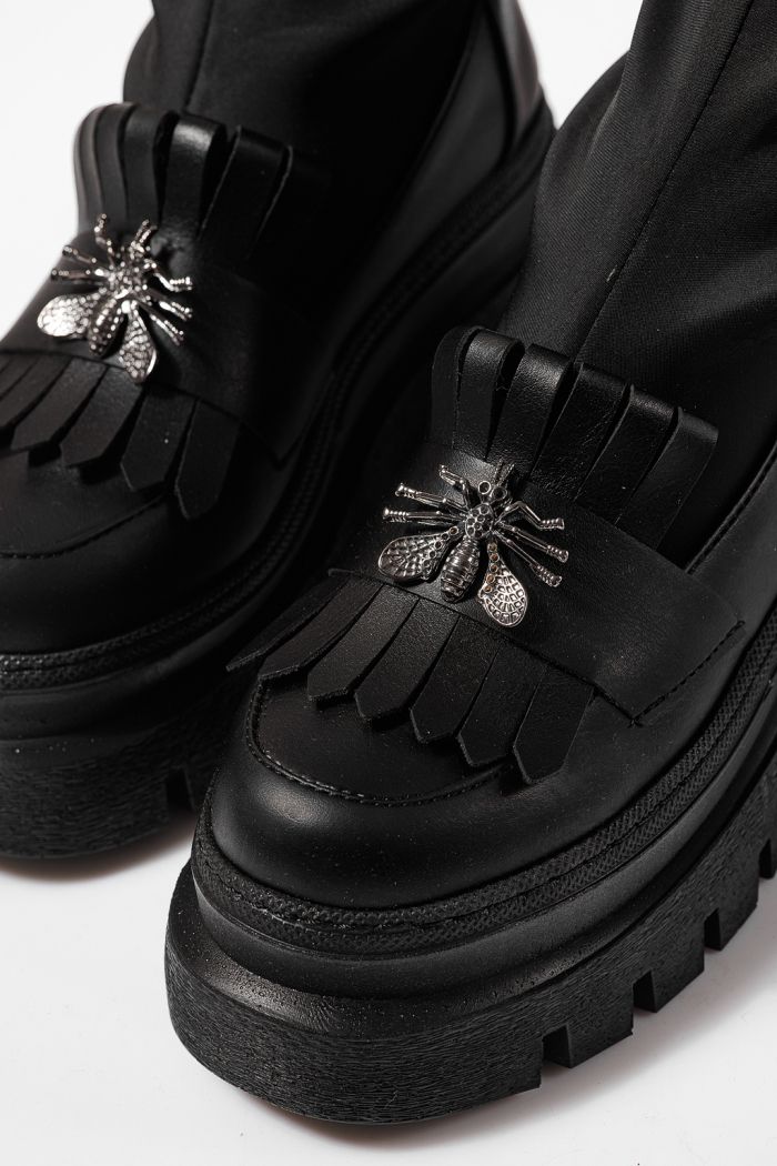 Ghete dama captusite negre din piele ecologica Floris #23169