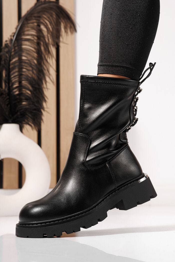 Ghete dama captusite negre din piele ecologica Evelyn #23076