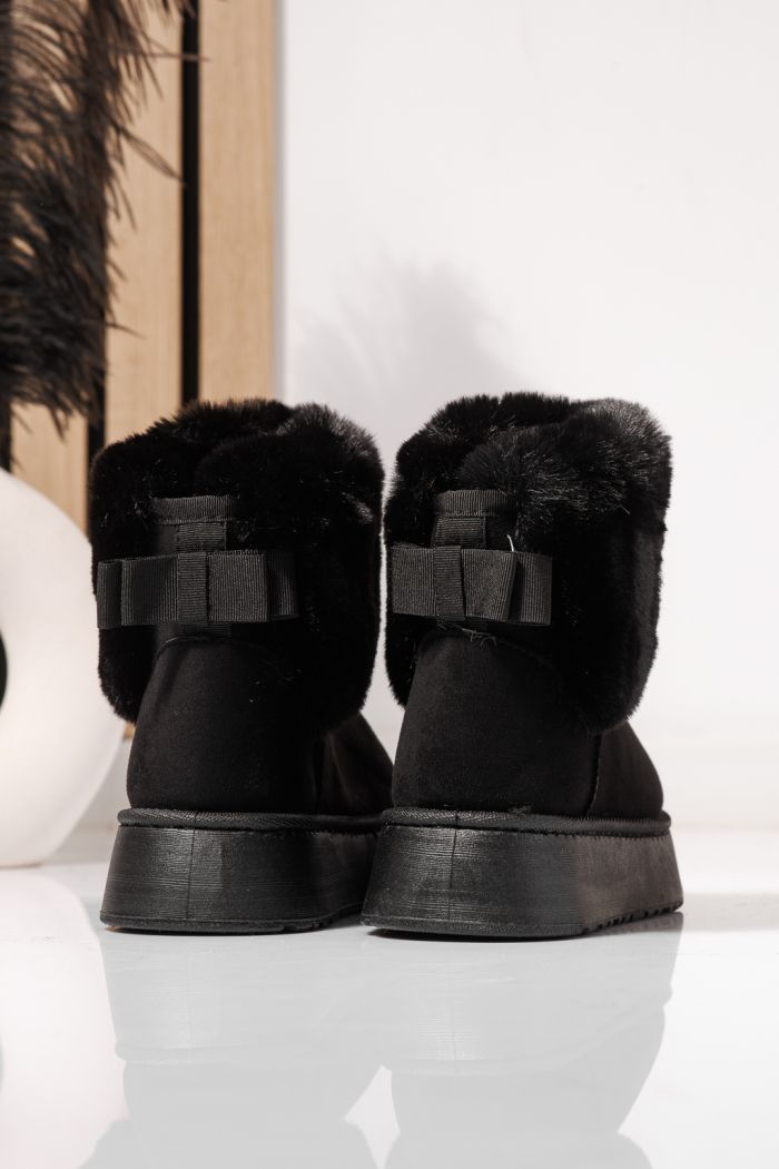 Cizme scurte dama îmblanite tip Ug negre din piele ecologica intoarsa Beatrice #23067