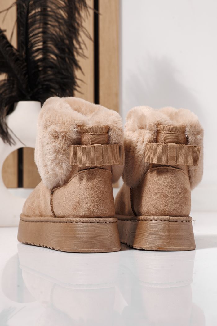 Cizme scurte dama îmblanite tip Ug khaki din piele ecologica intoarsa Beatrice #23069