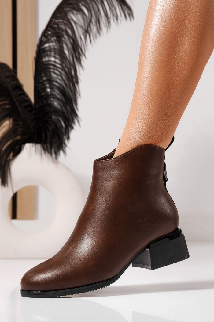 Botine dama îmblanite maro din piele ecologica Aurora #23057