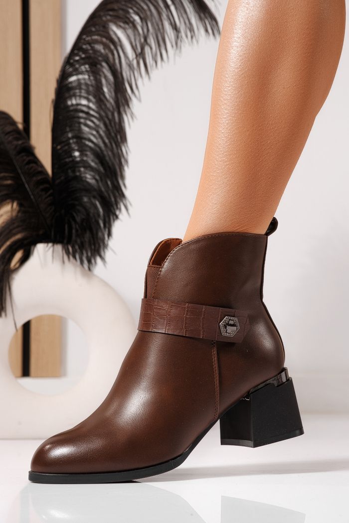 Botine dama îmblanite maro din piele ecologica Carla #23071